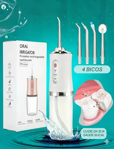 Irrigador Oral Limpeza Bucal Dental Gengiva Jato D'água 4 Bicos Elétrico Reca...