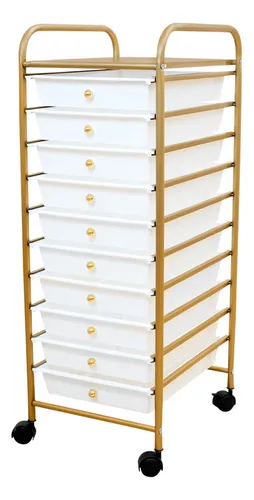 Carrito Organizador Estética, Cocina, Oficina 10 Niveles Color Blanco/Dorado