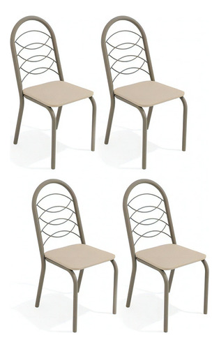 Cadeiras Kit 4 Cadeiras Holanda Nickel Nude - Kappesberg Cor da estrutura da cadeira Bege