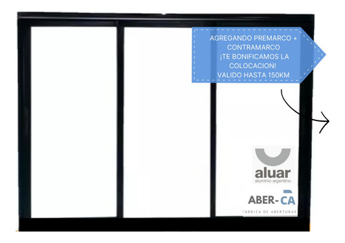 Ventana Balcón Módena 350x240 3hojas 3guías V/ Laminado 3+3