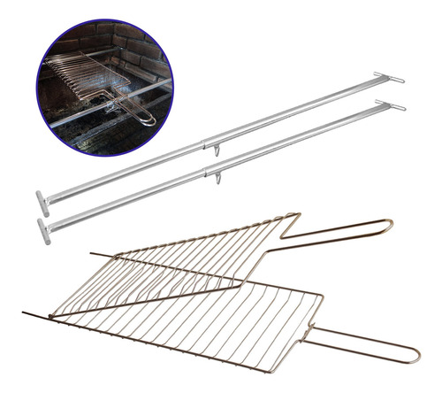 Suporte Churrasqueira Ajustavel 50 Ao 80cm + Grelha Abaulada