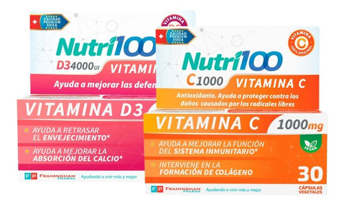 Combo Nutri100 Vitamina D3 + Nutri100 Vitamina C 1000.