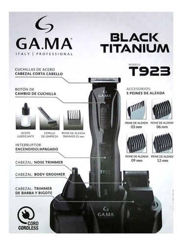 Cortadora Pelo Gama T923 Trimmer Balck Titanium Inalambrica