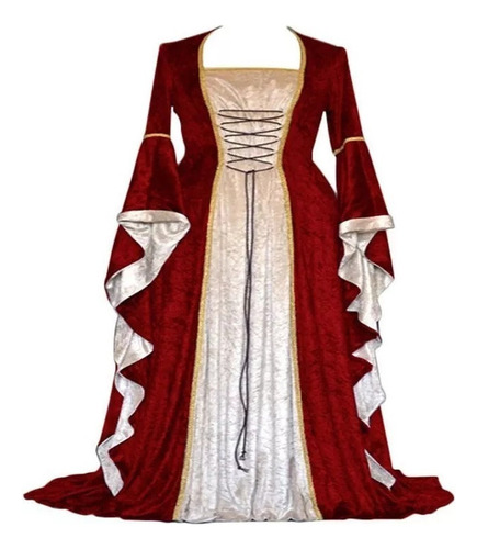 Vestido Largo Medieval Con Mangas Acampanadas Para Mujer