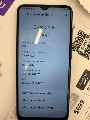 Celular Samsung Galaxy A03 Azul, (como Nuevo) (Usado)