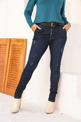 Calça Feminina Jeans Skinny Algodão Com Puídos Estilosa