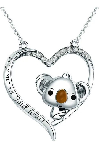 Collar Plata 925 Lindo Koala Enamorado