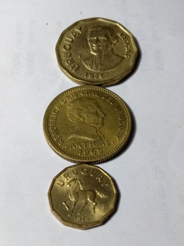 Tres Monedas De Uruguay 10 ,1 Y 10 Céntimos 