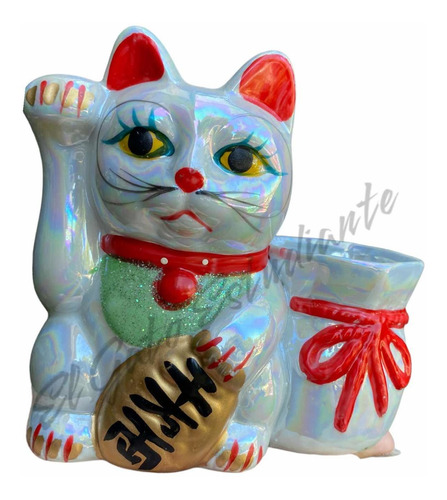 Figura Decorativa Cerámica Gato Suerte Y Fortuna Maneki Neko