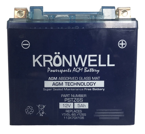 Imagen 3 de 10 de Bateria Moto Kronwell Mondial Ms 50 Ytx5l-bs / Ytz6v