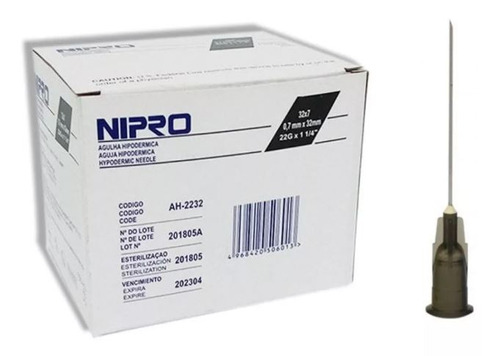 Aguja HiPodérmica Nipro 22gx32mm (1 1/4 ) Negra Caja 100u Capacidad en volumen 0 mL