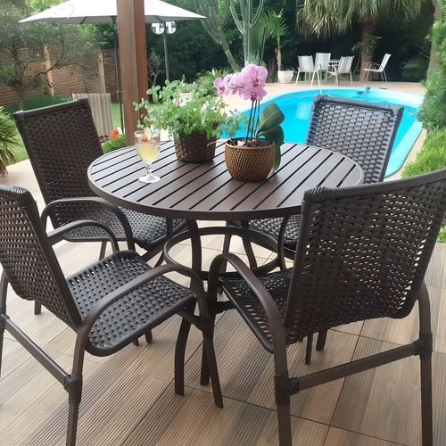 Jogo Conjunto Mesa Ripada Cadeiras De Alumínio P/ Piscina Estrutura Opcional