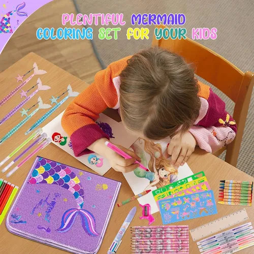 Mermaid Art Craft Kit For Kids, 56 Piece Set With Pencil ...