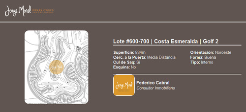 Lote Interno #600-700 - Costa Esmeralda - Golf 2 - 834m2 #id 11432