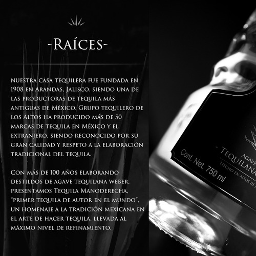 Tequila Manoderecha Blanco 100% Agave 750ml Premium