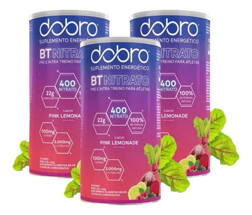 3x Bt Nitrato Dobro Com Citrulina Sabor Pink Lemonade 450g