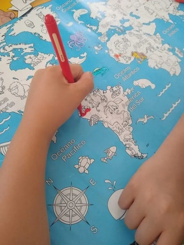 Imagen 3 de 8 de Mapa Planisferio Animales Para Pintar Mundo Plan Z Playking