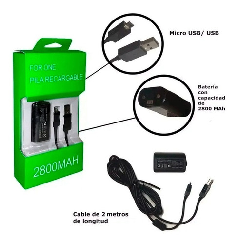 Imagen 4 de 6 de Carga Y Juega Compatible Xbox One Pila Batería Recargable 2m
