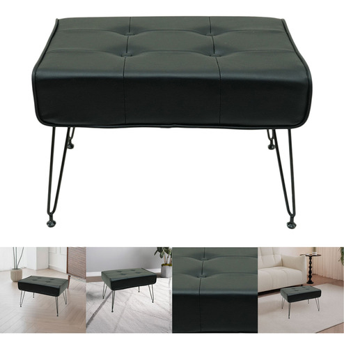 Taburete Tipo Puf Acolchado De Piel Lujo Resistenteouo Tnp14 Color Negro