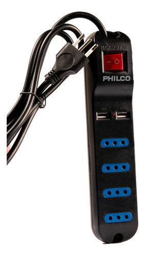 Alargador Zapatilla  2 Usb Philco, Ahorra Espacio / Bascotel