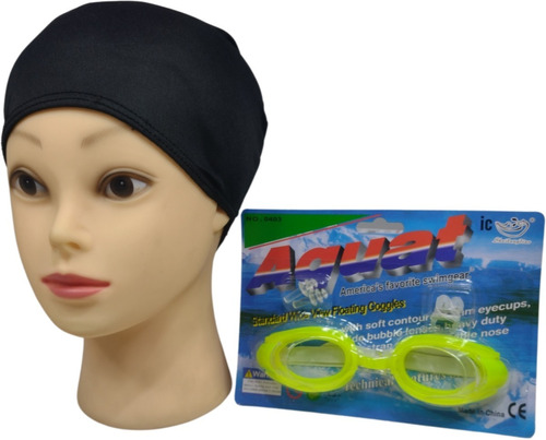 Combo Gorro Ajustable Tela + Gafas Natación Niños Adultos