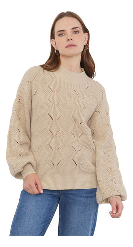 Sweater Mujer Calado Camel Melange Corona