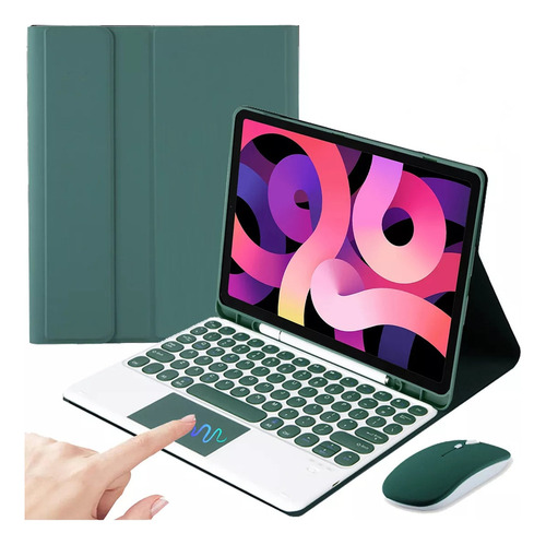 S Funda C/teclado+mouse+lápiz P/iPad Pro11/air4/5 10.9 Verde