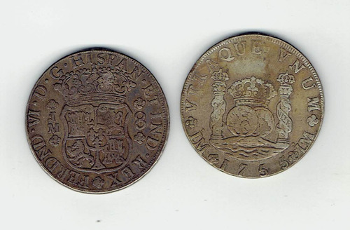 Moneda De España, 8 Reales, 1755, Borde Espigado.  Jp