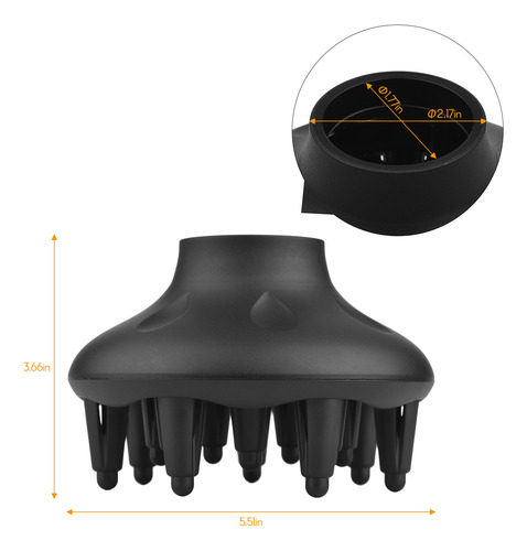 Difusor Para Secador De Pelo Con Difusor Ondulado, Negro Riz
