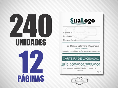 240 Unids Carteirinhas De Vacinação Pet 12 Paginas