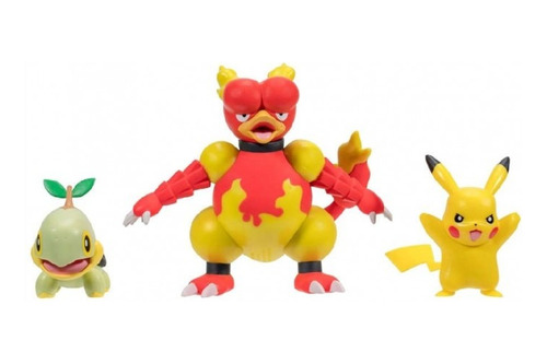 Pokemon Set X3 Pack Magmar Pikachu Turtwig Muñeco Juguete