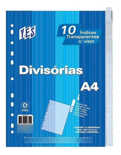 Divisória A4 Yes 12 Divisões Com Visor Cristal 12intba