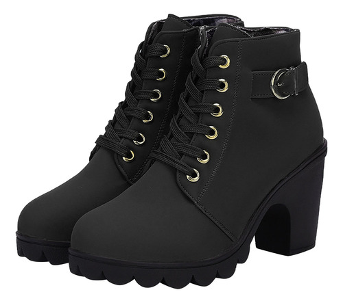 A Botas Para Mujer, Retro, Tacón Grueso, Zapatos De Tacón Al