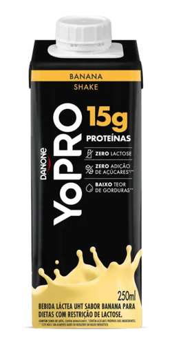 Kit Com 12 Yopro Danone 15g Banana Whey Zero Lactose 