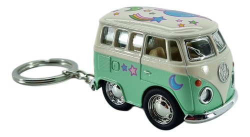 Llavero Little Van Combi Set 4 Pzs Estampado Colores Pastel Rosa-amarillo-verde-azul