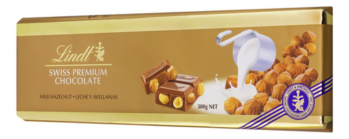 Chocolate ao Leite com Avelãs Inteiras Swiss Premium Lindt  cartucho 300 g