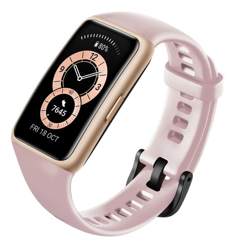 Imagen 3 de 4 de Huawei Band 6 1.47" caja de polímero gold, malla sakura pink de silicona FRA-B19