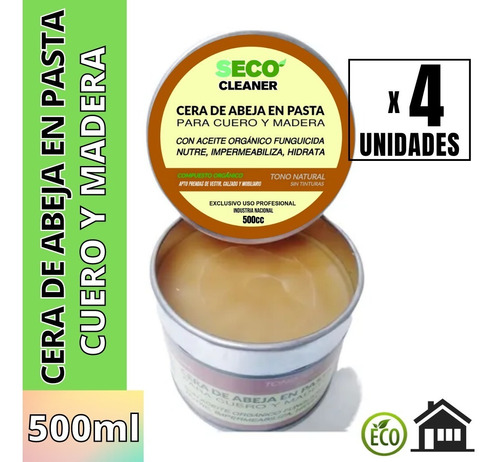 Cera De Abeja Cuero Madera 500cc Orgánico X 4u