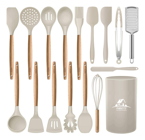 Set 17 Utensilios De Cocina De Silicona Y Madera Sin Bpa Par