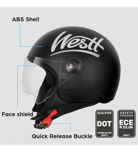 Casco De Moto Westt Classic 3/4 Con Cara Abierta Aprobado Po
