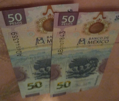 Billete De 50 Pesos Mexicanos Serie Ab Y Aq Números Repetido