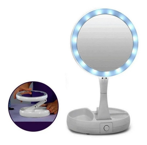Espejo Para Maquillaje Doble C/ Aumento 10x Y Luz Led Color Del Marco Blanco Blanco