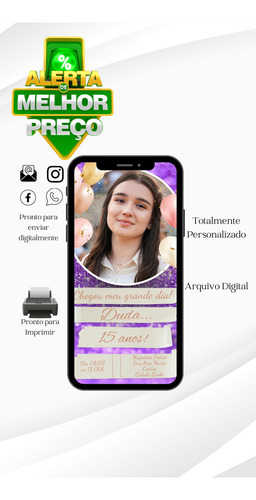 Convite Aniversário Virtual Digital Com Ou Sem Foto