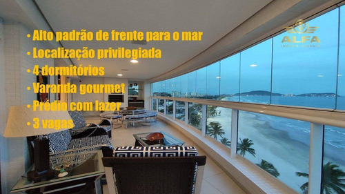 Imagem 1 de 30 de Apartamento De Frente Para O Mar Na Praia Da Enseada Com 4 Dormitórios, Varanda Gourmet, Prédio Com Lazer E 3 Vagas, Guarujá. - Ap1499