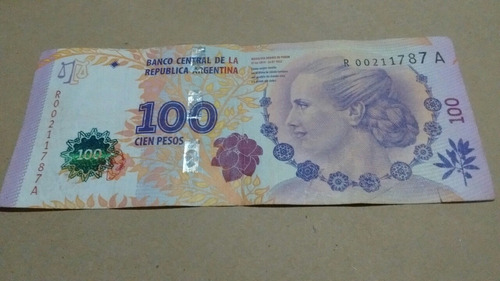 Billete 100 Pesos Argentinos, Eva Perón. Reposición (Usado)