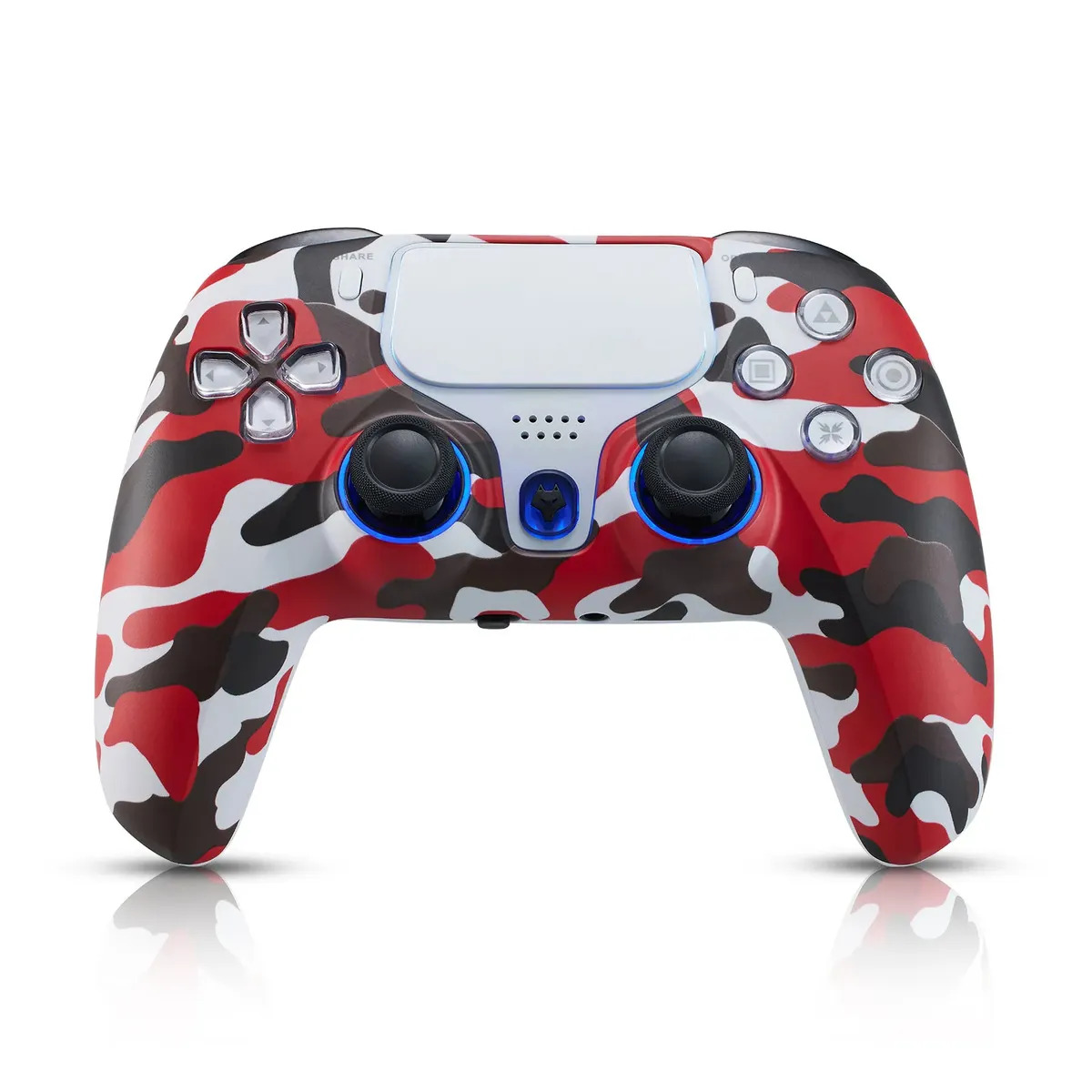 Comando inalámbrico NBCP para PS4/PS3/PC/iOS/Android, giroscopio de 6 ejes, doble vibración, batería de 1200mAh, Hall efecto desencadenadores, tacto, turbo, color camuflaje rojo.
