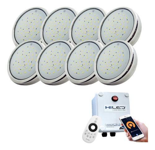 8 Luces Para Pileta Led Blanco+fuente+control Remoto+wifi