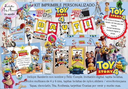 Kit Imprimible Candy Bar Toy Story 4 Nubes Personalizado