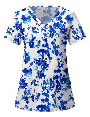 Camiseta Para Mujer, Manga Corta, Cuello En V, Uniforme Con
