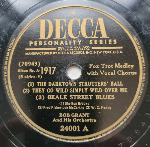 Bob Grant Brooks Fisher Handy Disco Pasta Decca 24001 Medley (Usado)
